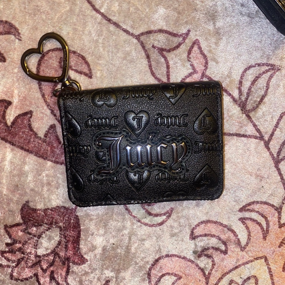 Juicy Couture Black Embossed Card Holder with Heart Keychain